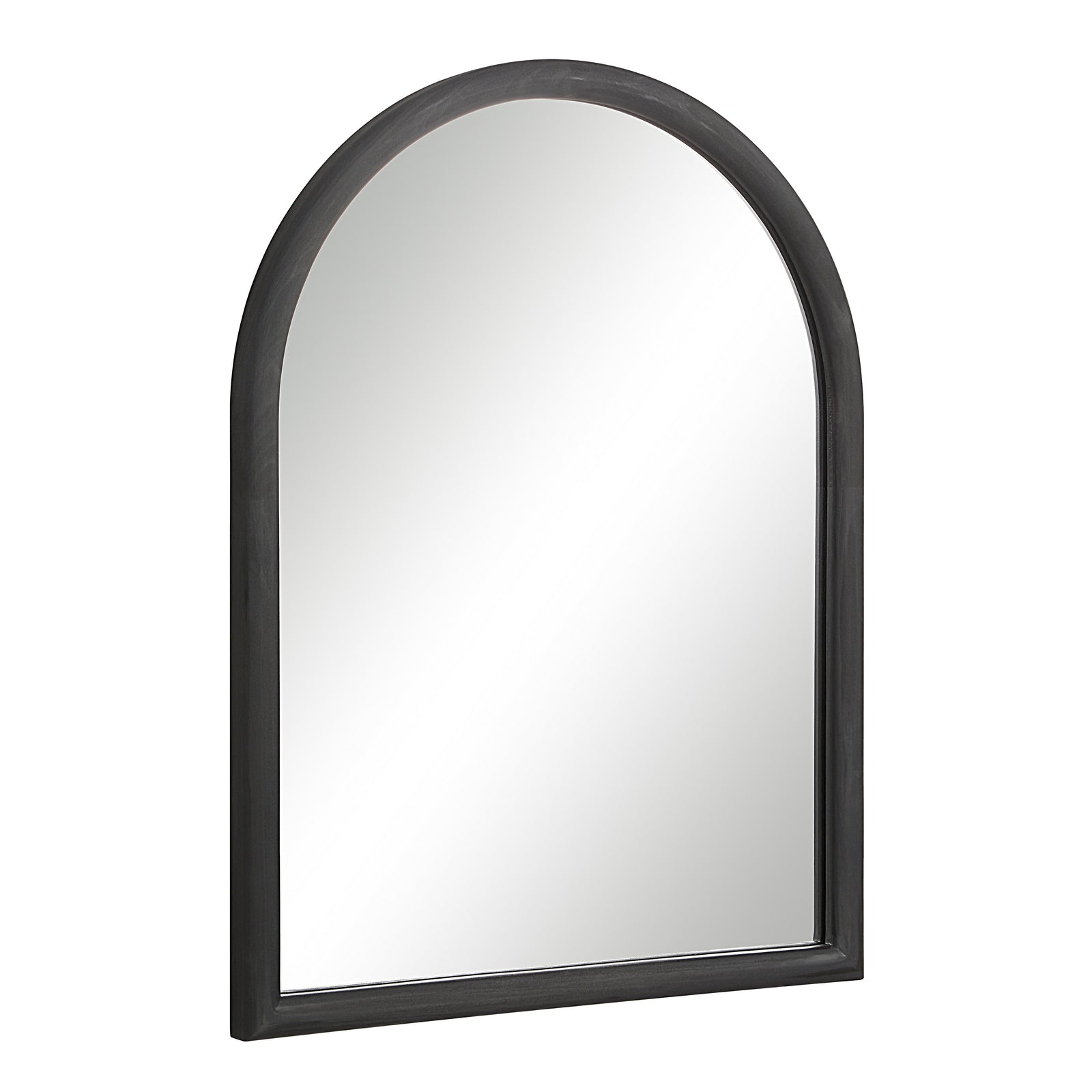 Olfito mirror with a black frame, arched top, showcasing a reflective surface.