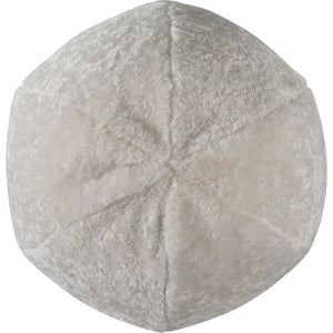 Freddie Indoor Pillow viewed from above, displaying its round shape and plush cream fabric.