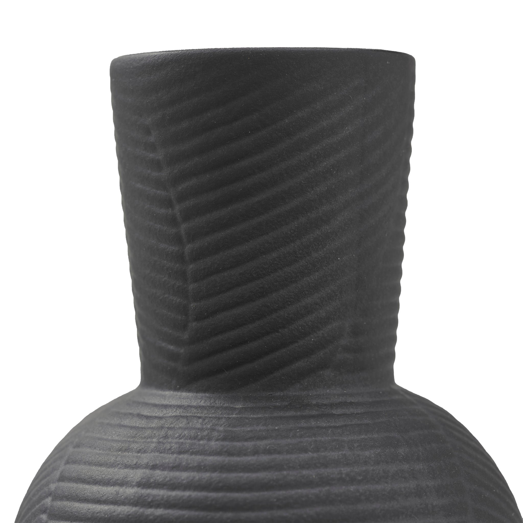 Top view of Icarus Vase highlighting the detailed texture and black finish.