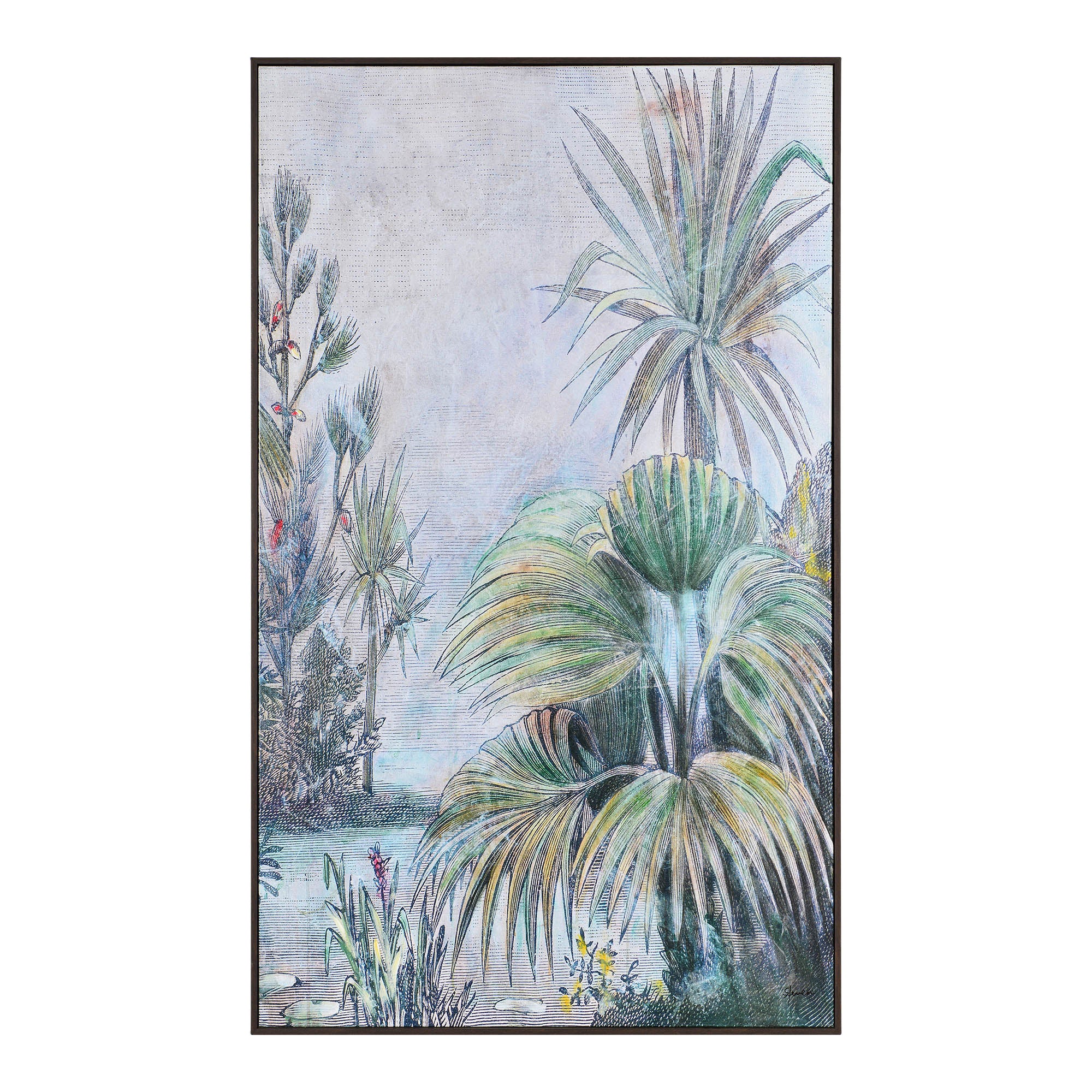 Labyrinth Canvas Art showcasing vibrant tropical plants with a serene background.