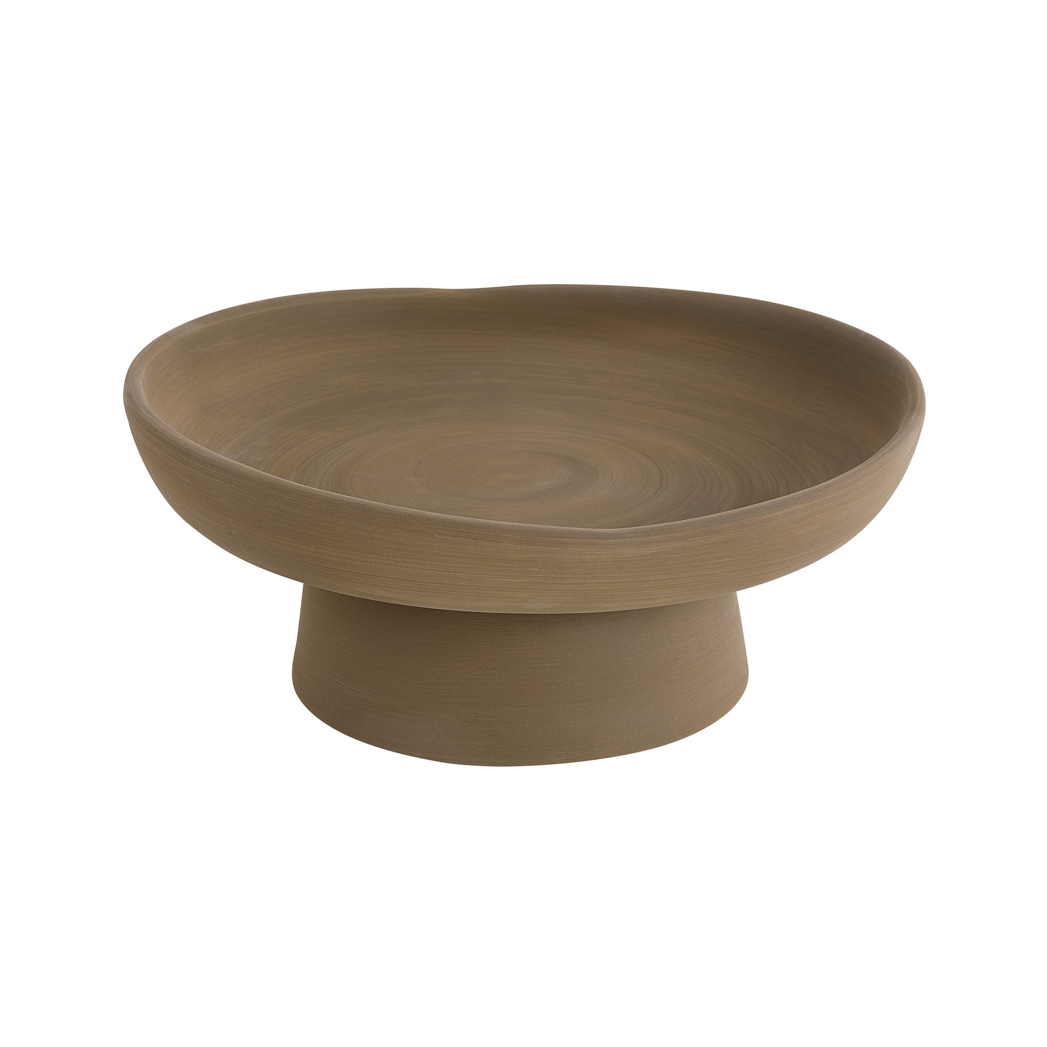 Blouin Vase by Renwil, round brown ceramic vase with a wide rim and pedestal base.