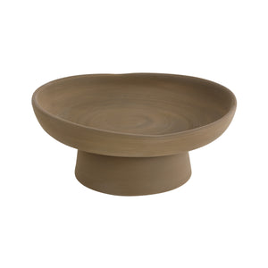 Blouin Vase by Renwil, round brown ceramic vase with a wide rim and pedestal base.