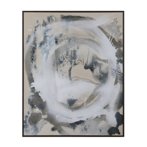 Ceiba canvas art featuring abstract swirl in gray and white tones on beige background