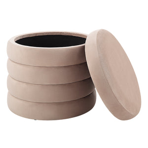 Lloyd Storage Ottoman in beige with lid removed, showing inner storage space.