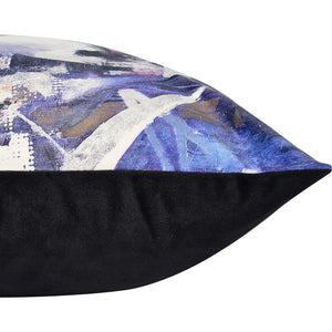 Detailed side view of Annika Indoor Pillow showing the black bottom and colorful abstract top
