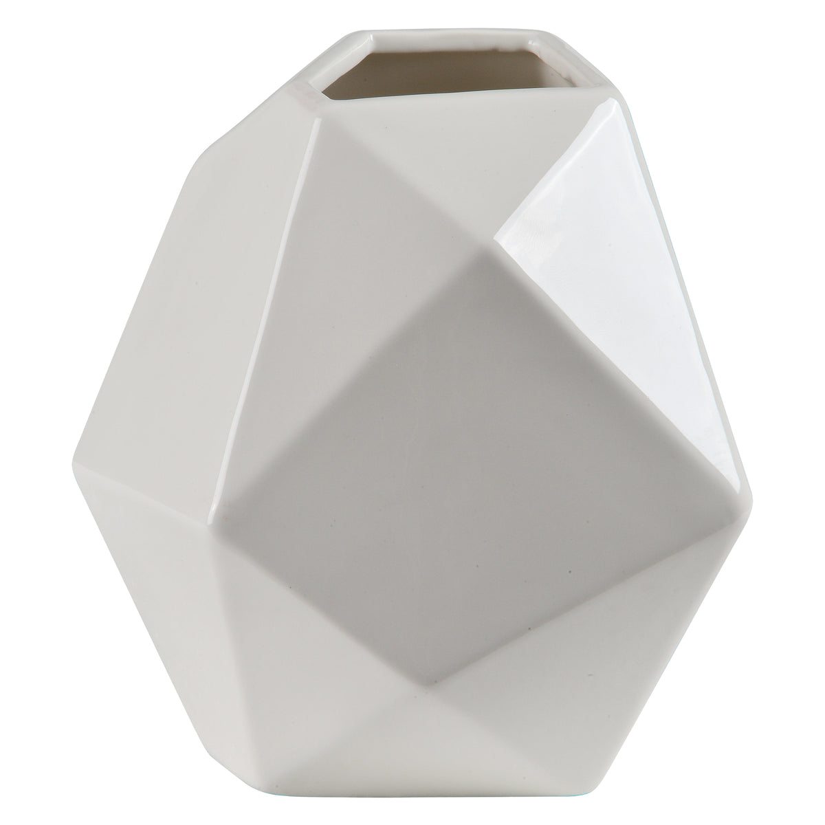 Martins Statue by Renwil, geometric white ceramic vase with a faceted design.