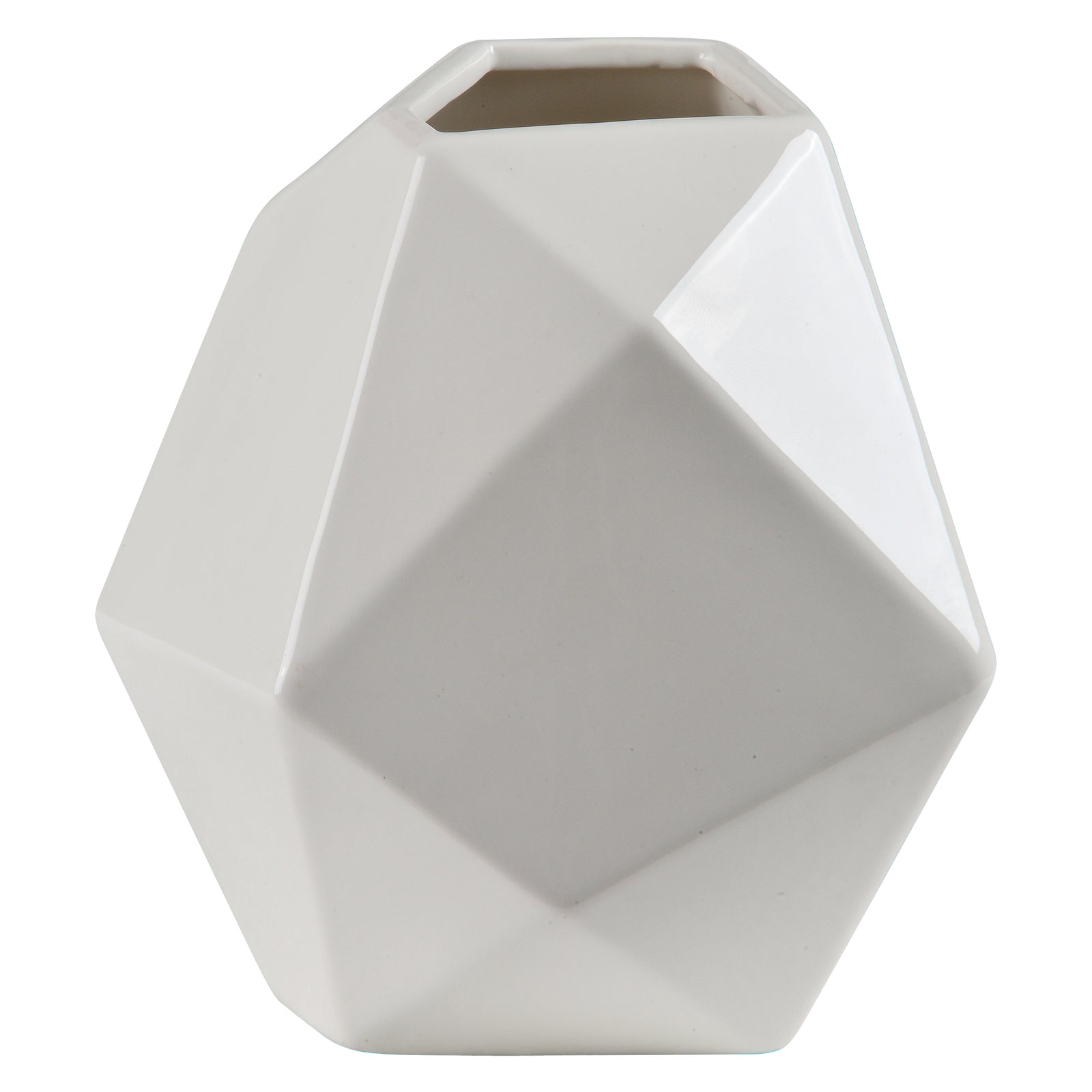 Martins Statue by Renwil, geometric white ceramic vase with a faceted design.