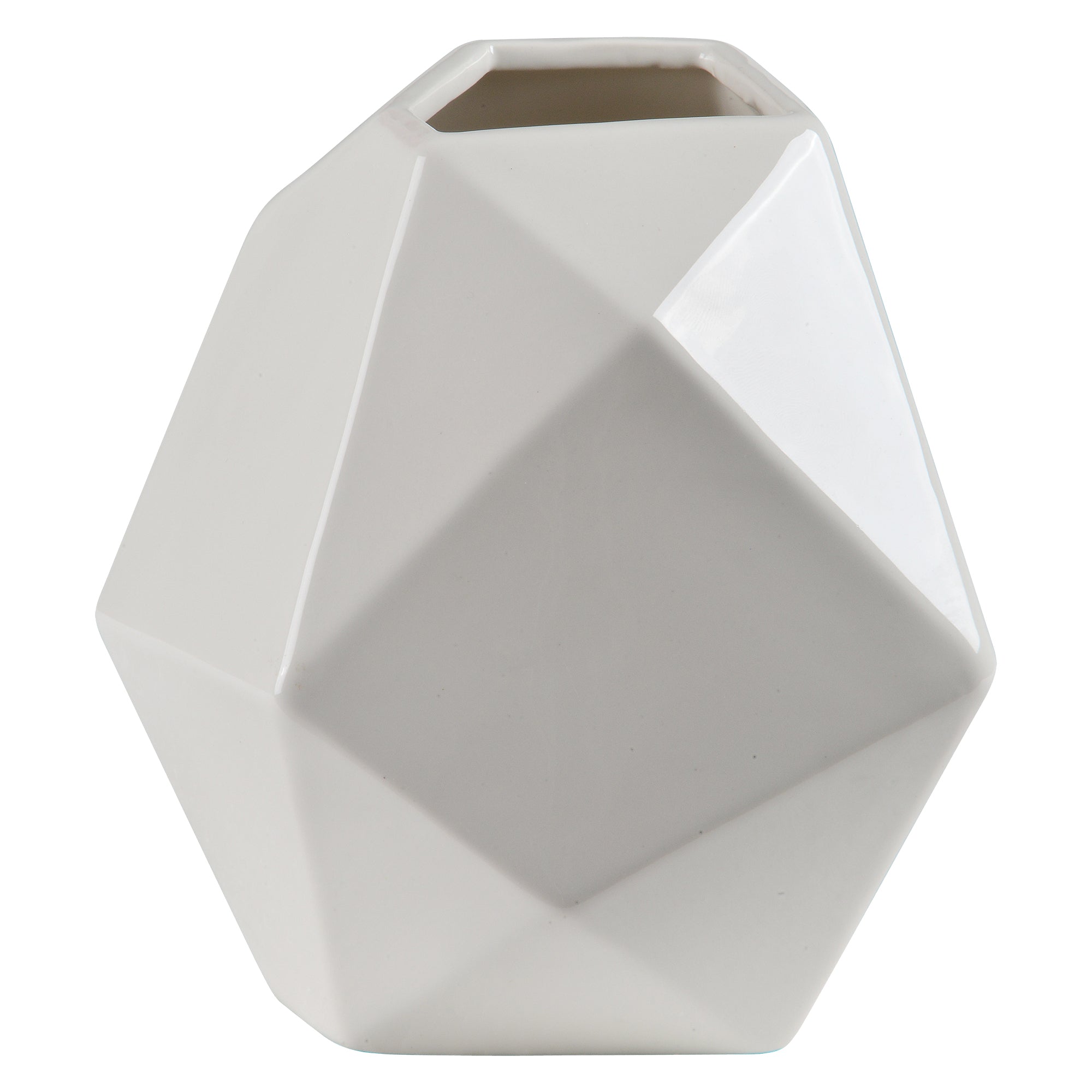 Martins Statue by Renwil, geometric white ceramic vase with a faceted design.