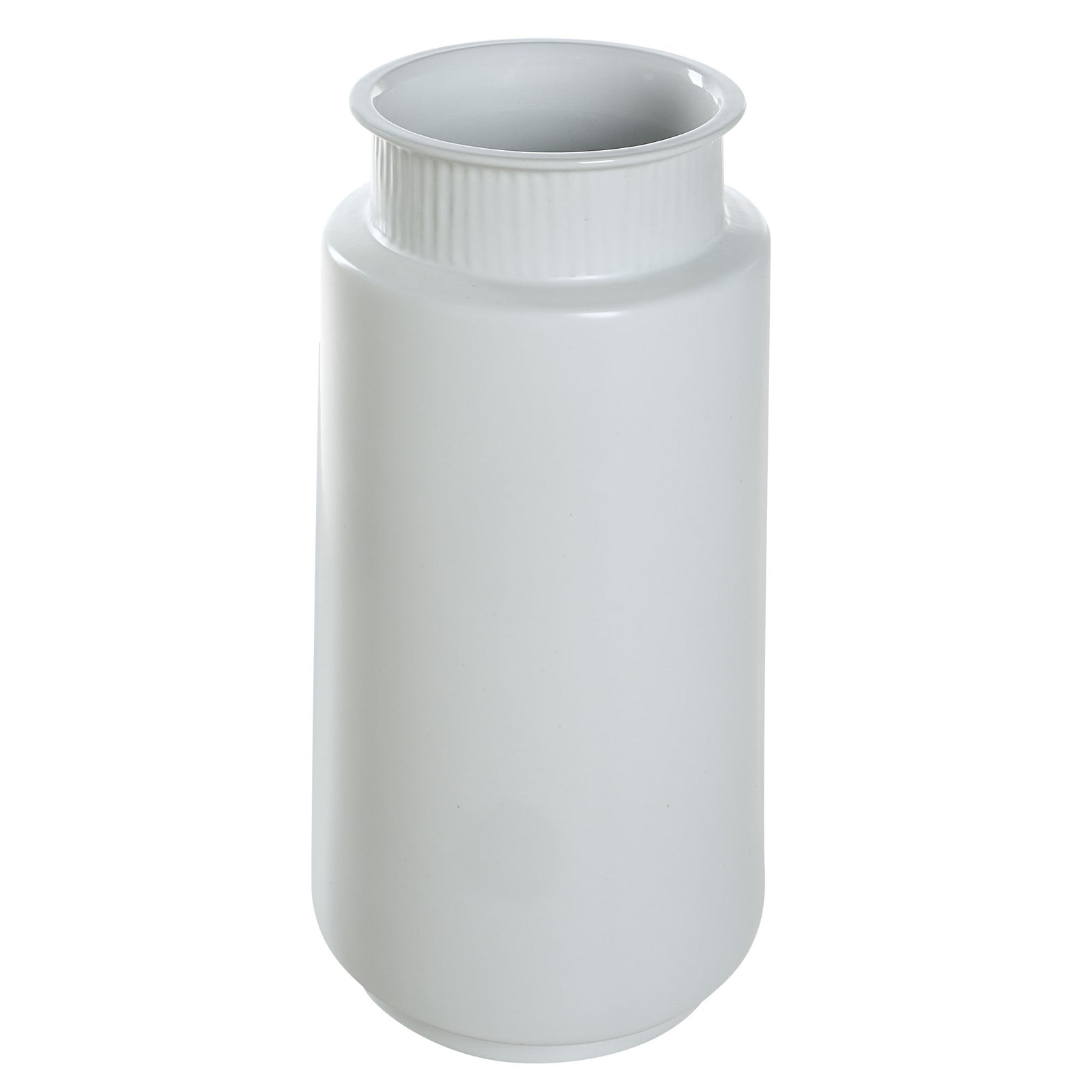 Zena Vase by Renwil, white ceramic vase with ribbed neck and smooth body