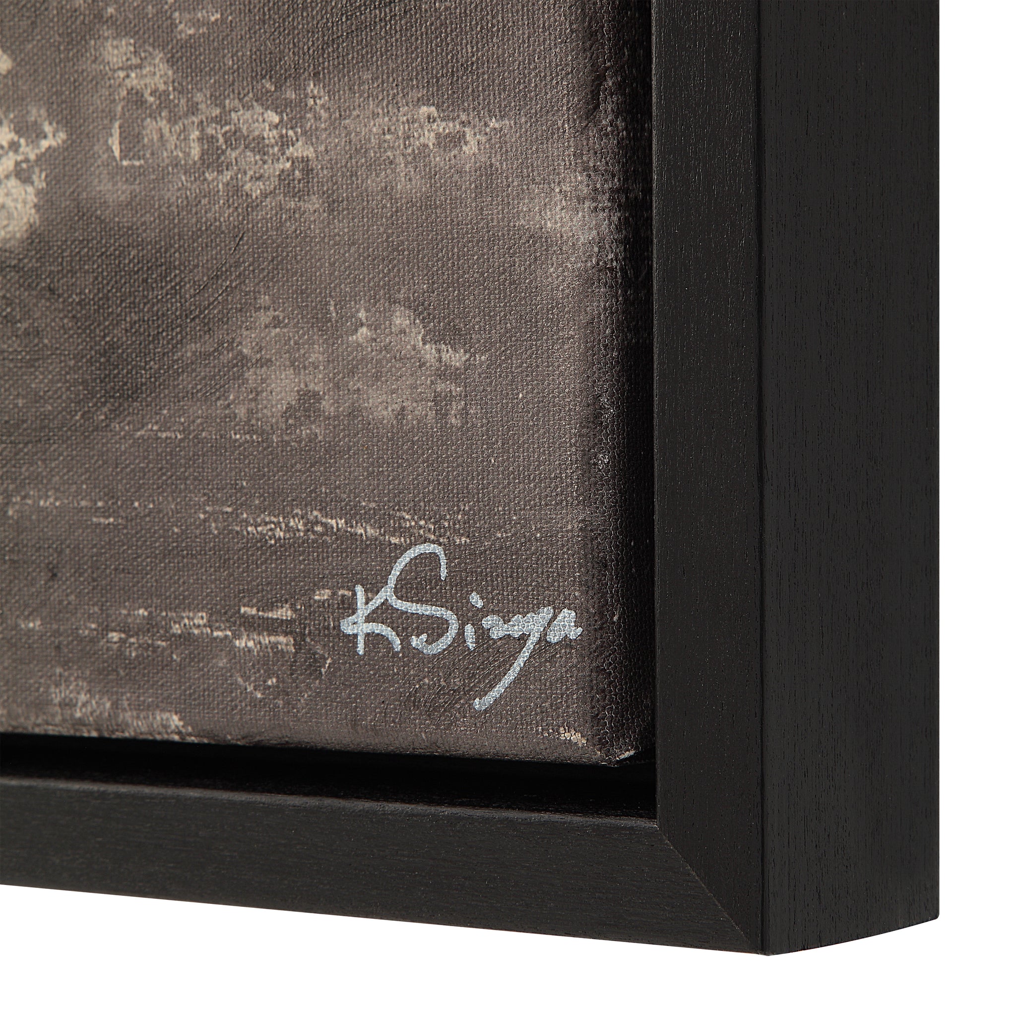 Spica canvas art featuring a close-up of the signature on a textured black frame