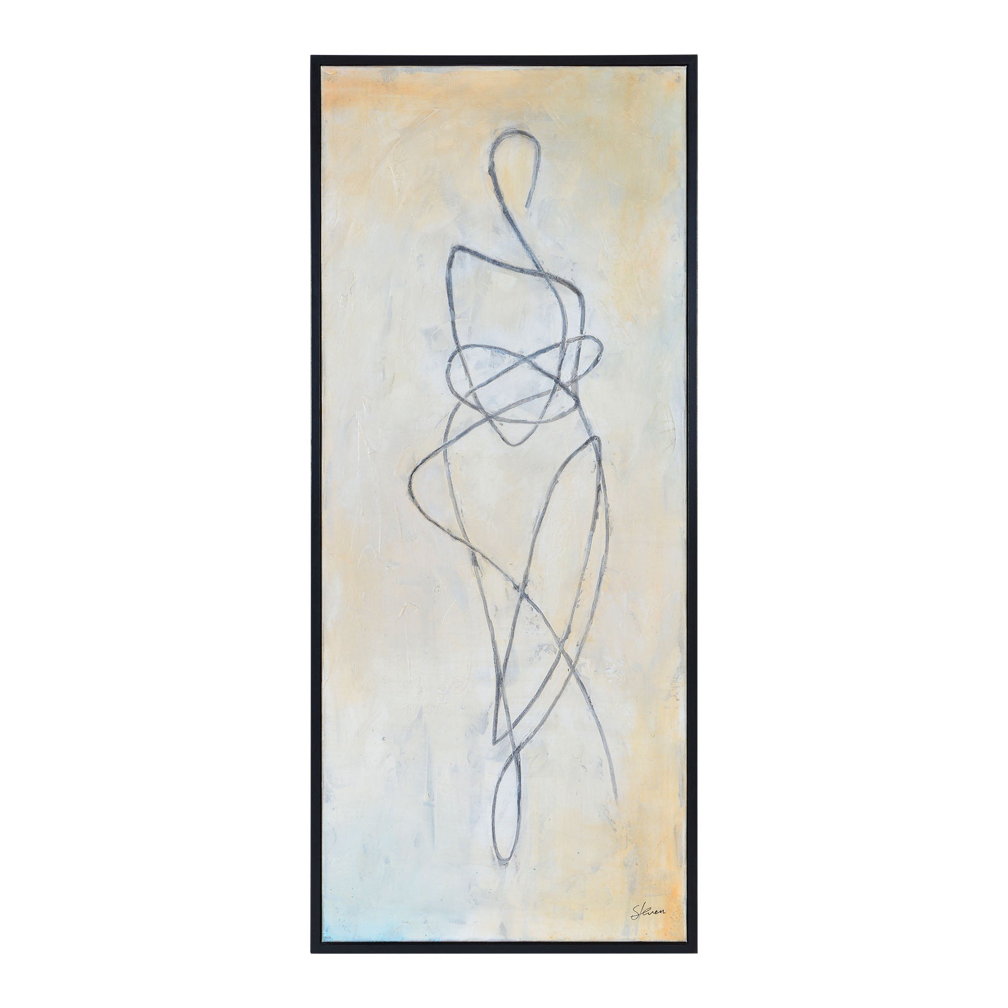 Self canvas art by Renwil featuring a single abstract figure with black lines on a light background