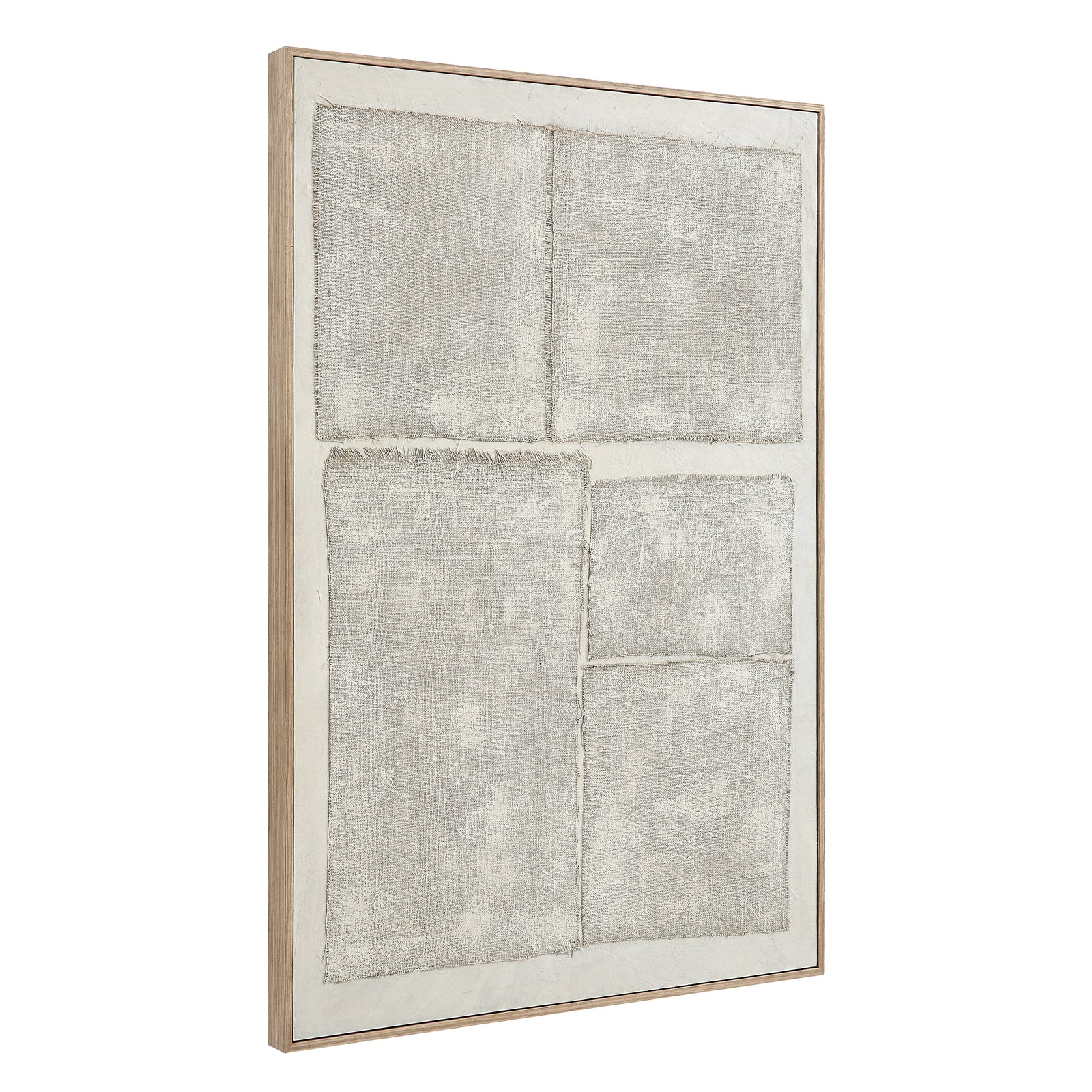 Picardy canvas art featuring four textured gray panels with frayed edges.