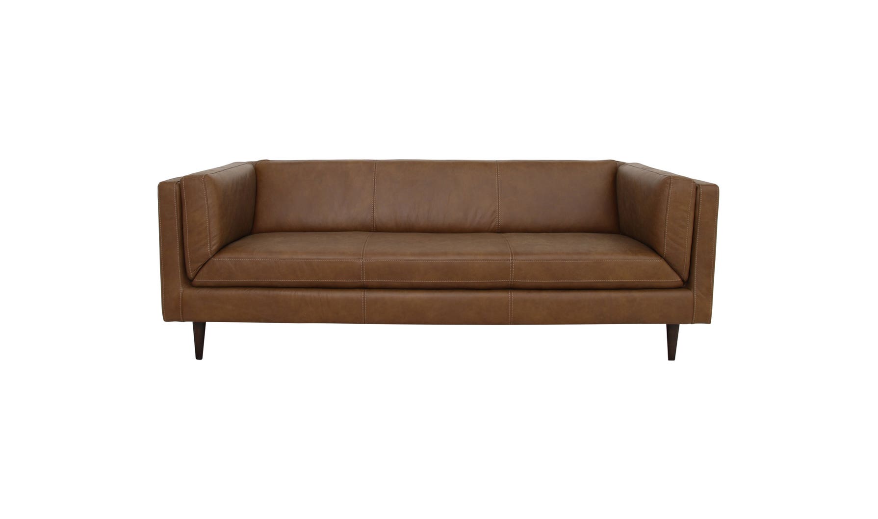 front view of Woods Sofa Brown Leather luxury Sofa