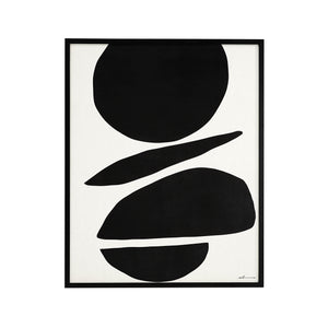 Cercola wall art featuring black abstract shapes on a white background, framed in black.