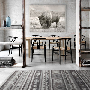 North Range Canvas Art displayed in a modern dining room with a bison image on the wall.