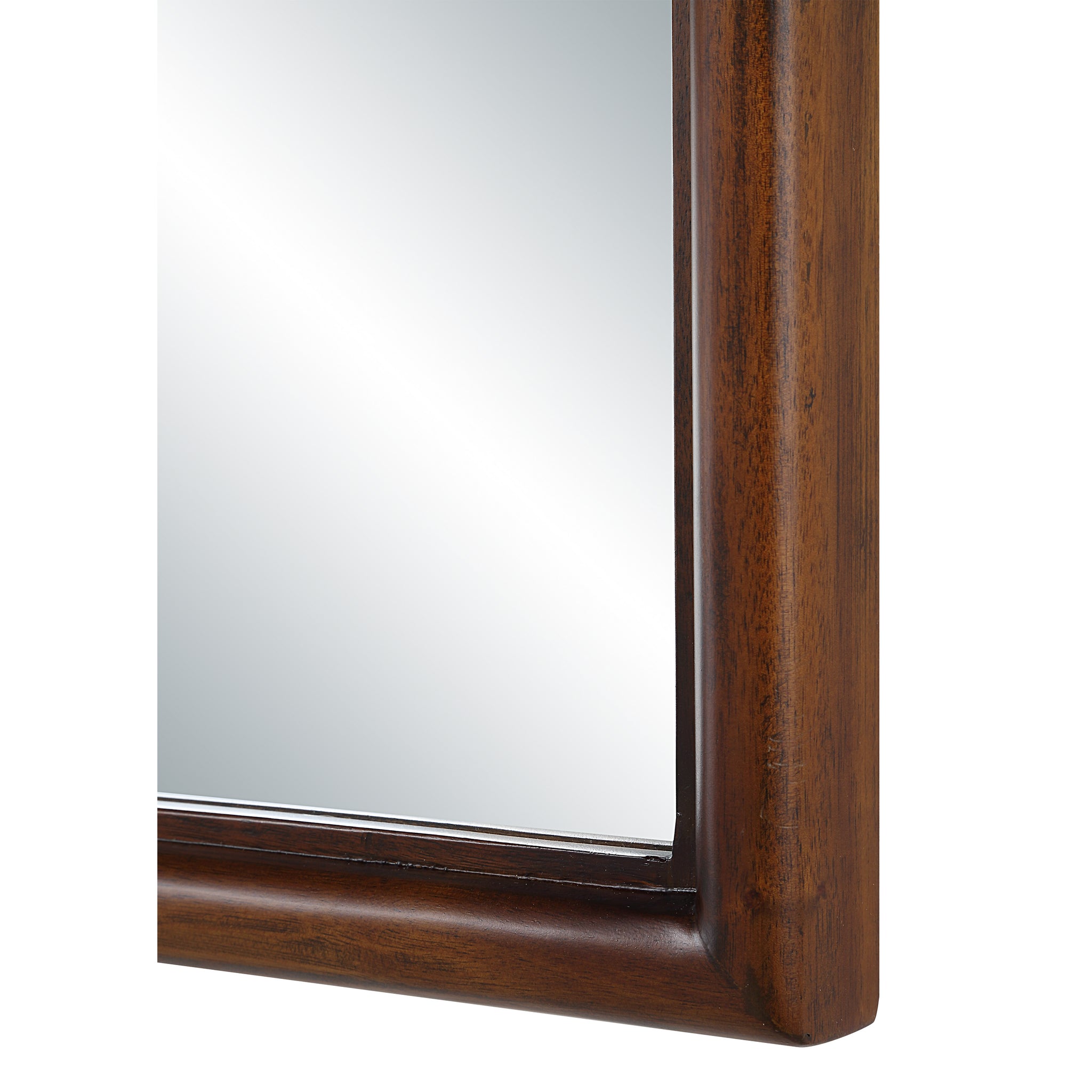 Close-up of Lanai mirror's dark wood frame and reflective surface