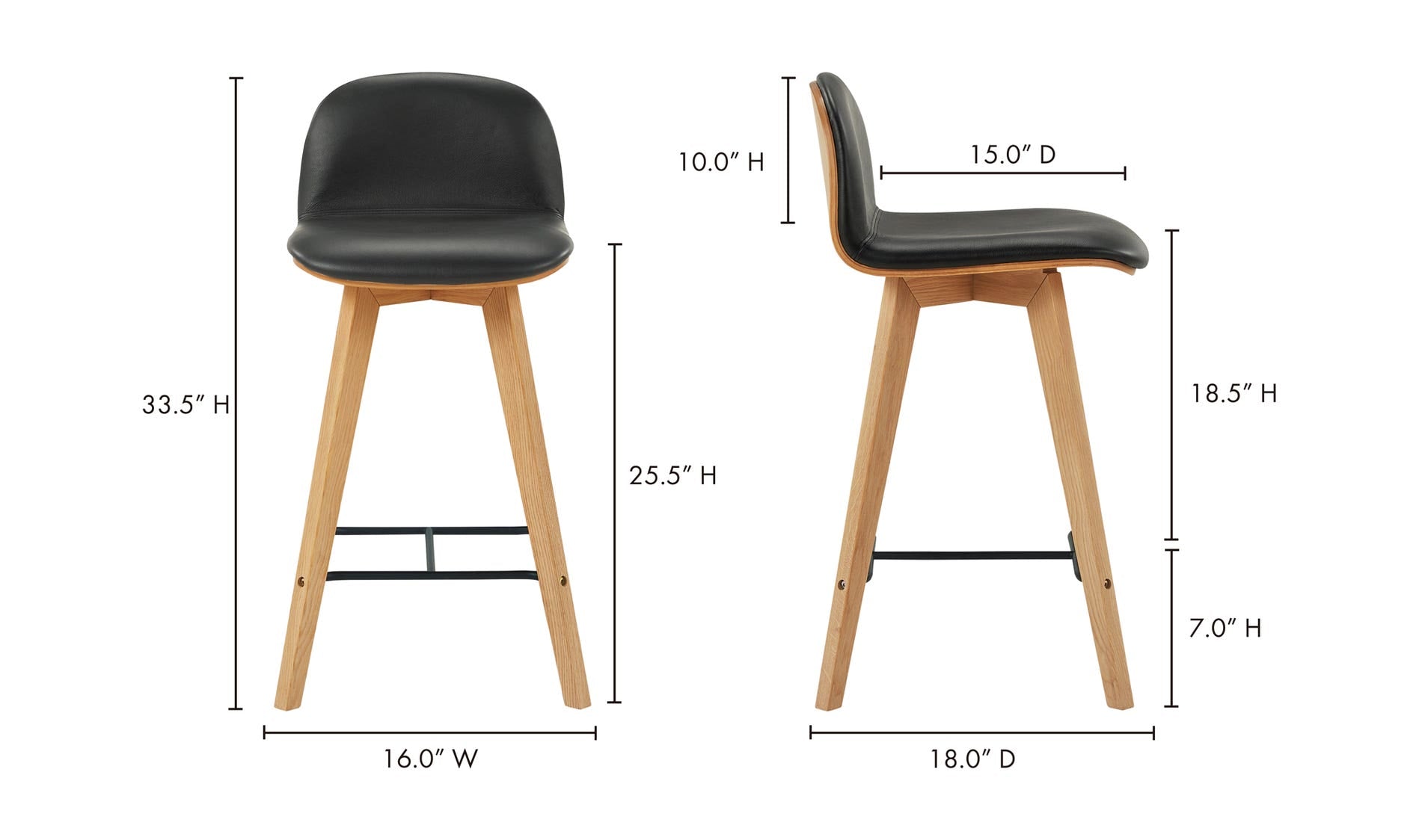 Napoli Leather Counter Stool Black