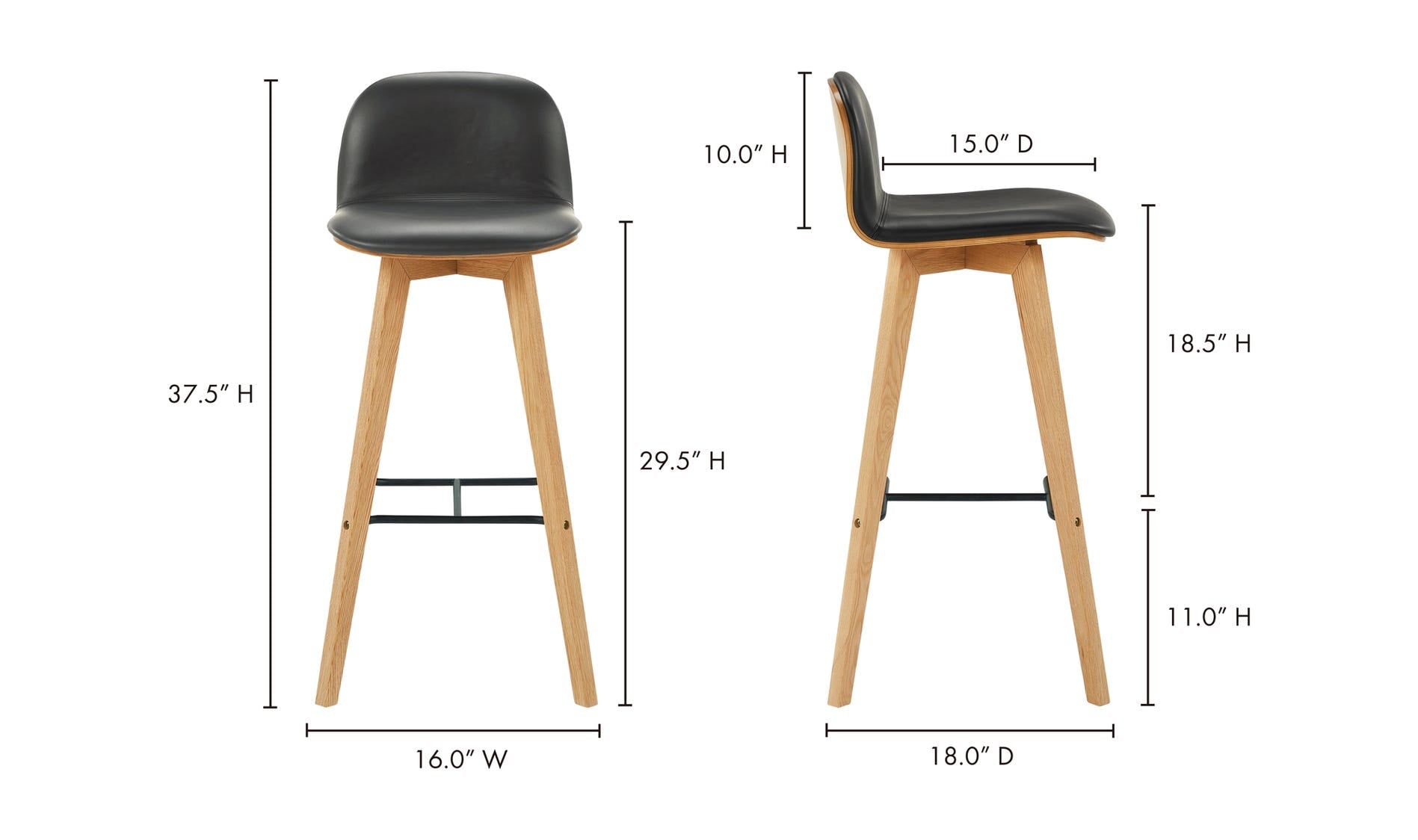 Napoli Leather Bar Stool Black