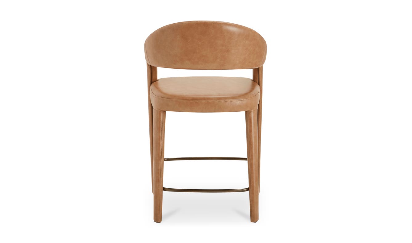 lifestyle view of Martens Counter Stool Brown Leather luxury Chair