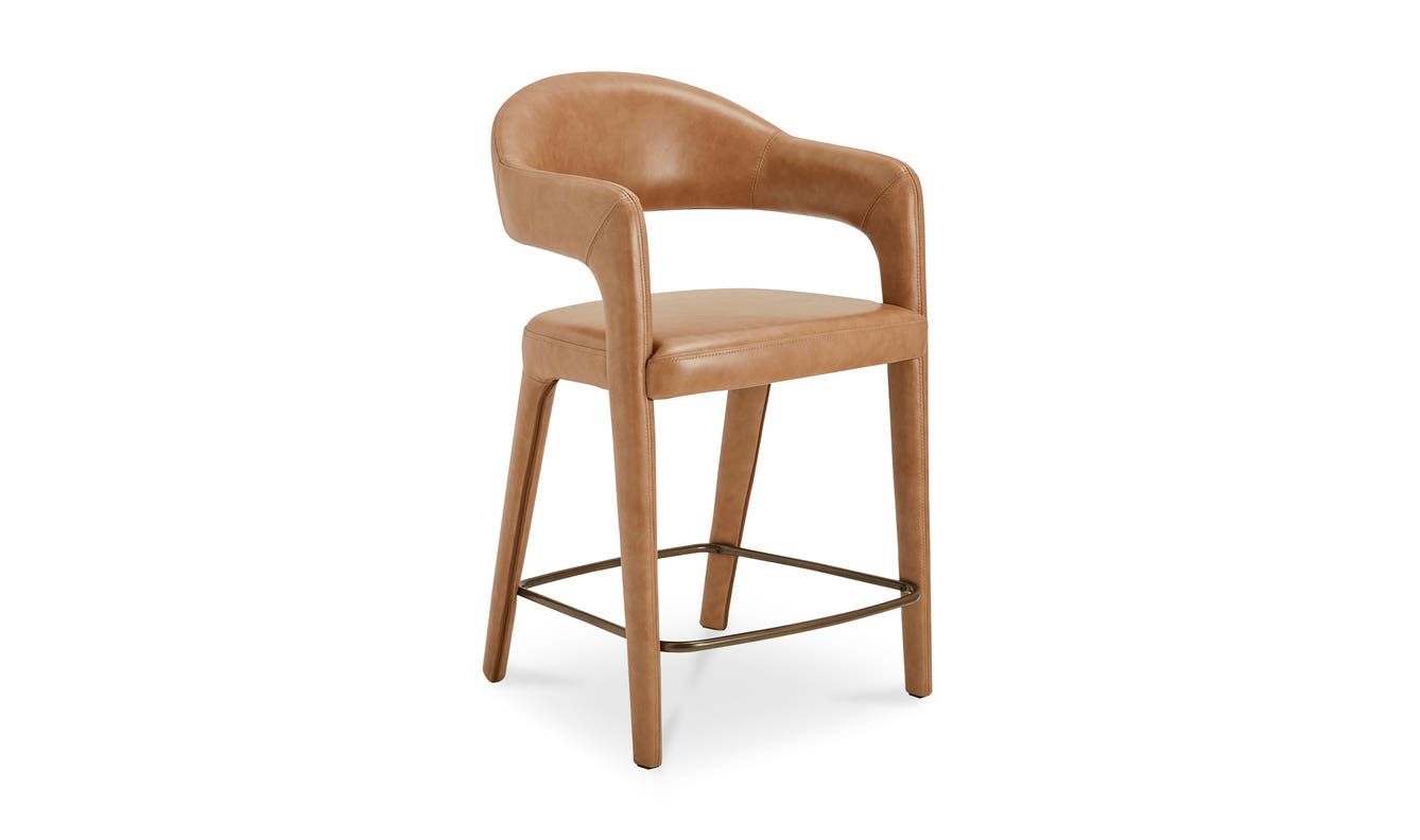 side view of Martens Counter Stool Brown Leather luxury Chair