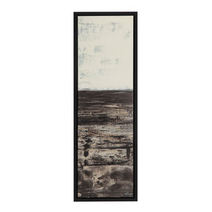 Spica canvas art featuring a layered black and white abstract design, framed in black.