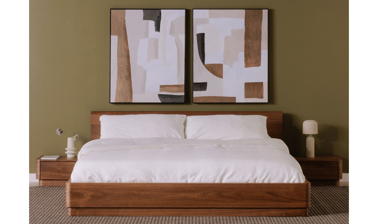 front view of Round Off Queen Bed Walnut luxury Beds & Bed Fram