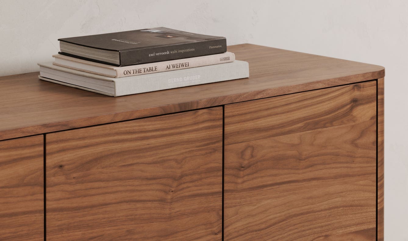 side view of Round Off Sideboard Walnut luxury Buffets & Sideboard