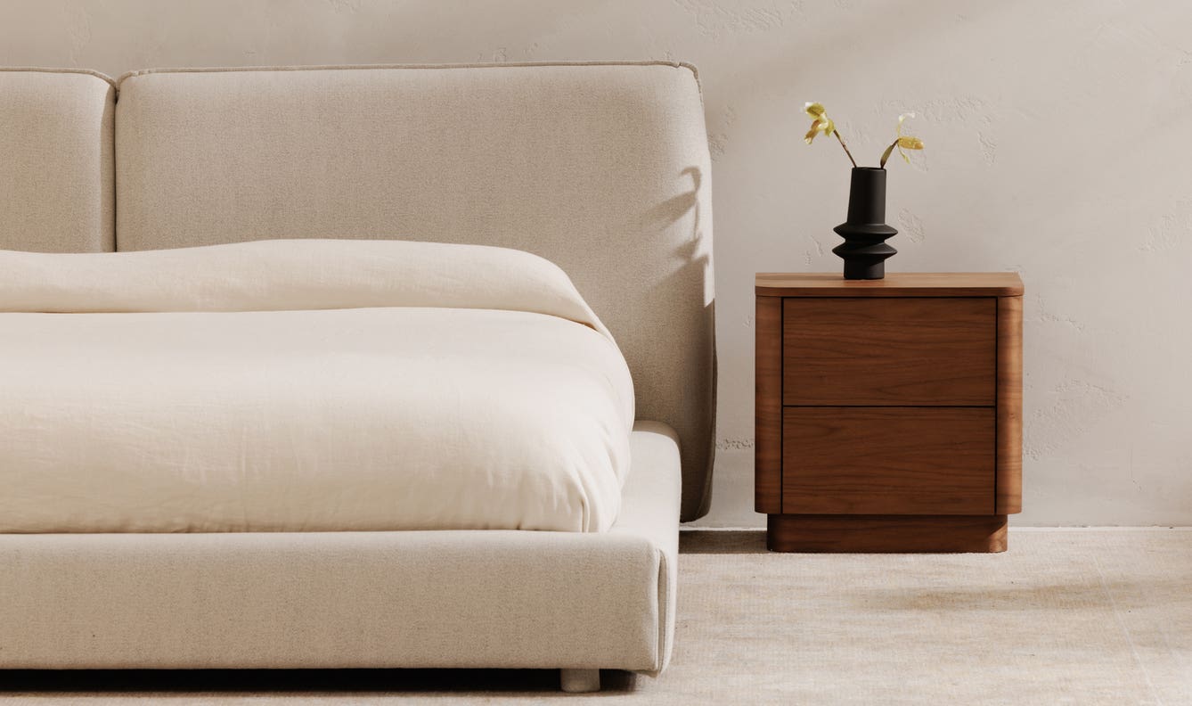 angle view of Round Off Tall Nightstand Walnut luxury Nightstand