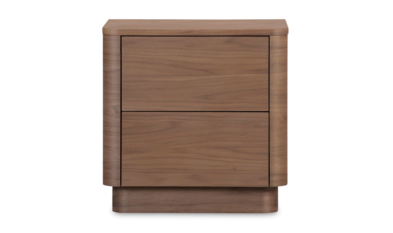 front view of Round Off Tall Nightstand Walnut luxury Nightstand