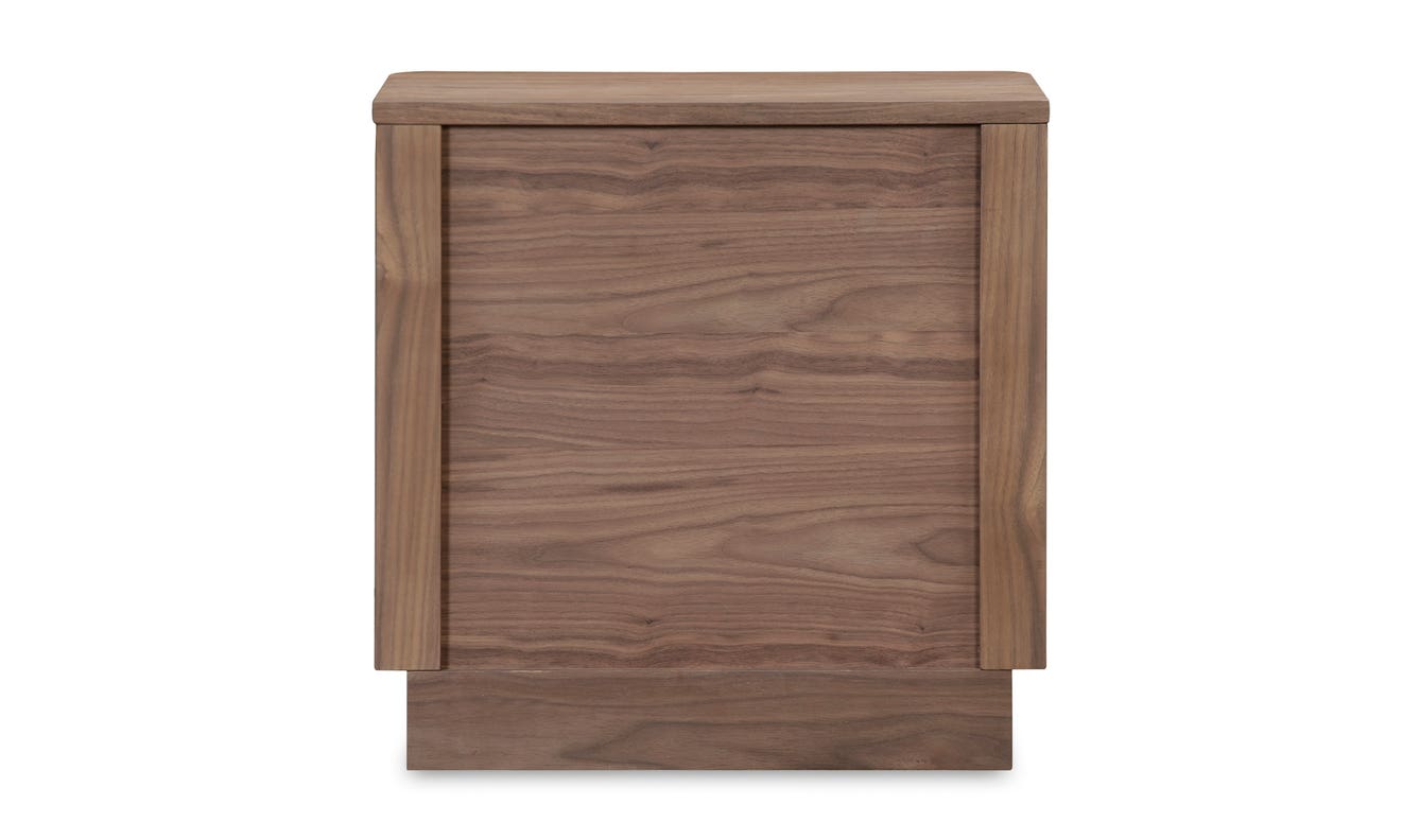 lifestyle view of Round Off Tall Nightstand Walnut luxury Nightstand