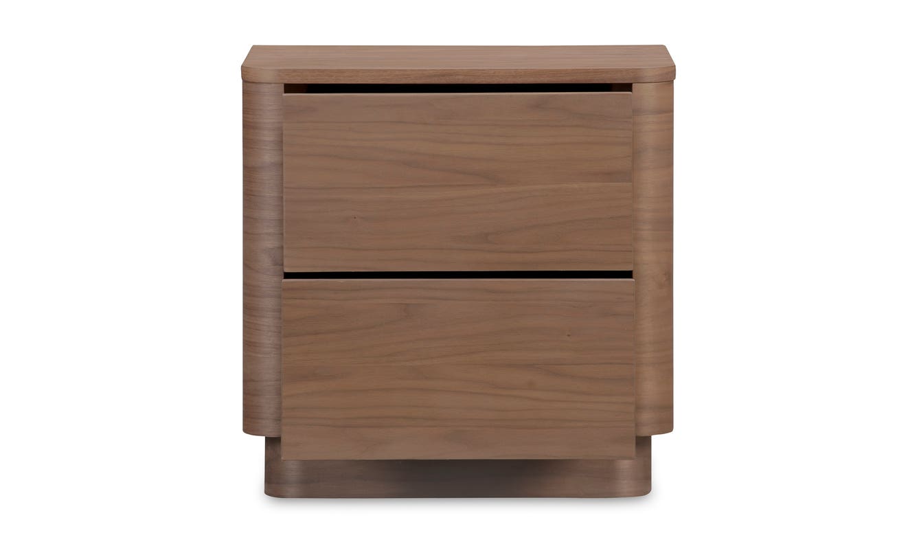 lifestyle view of Round Off Tall Nightstand Walnut luxury Nightstand