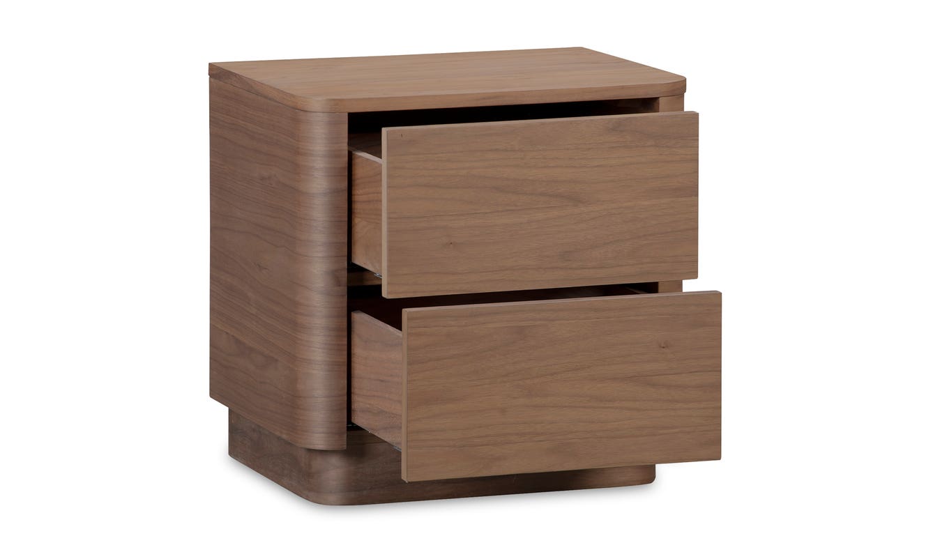 lifestyle view of Round Off Tall Nightstand Walnut luxury Nightstand