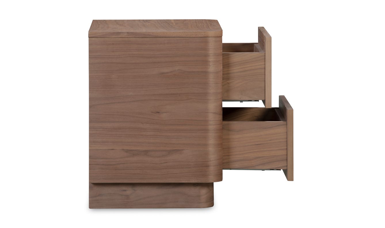 lifestyle view of Round Off Tall Nightstand Walnut luxury Nightstand