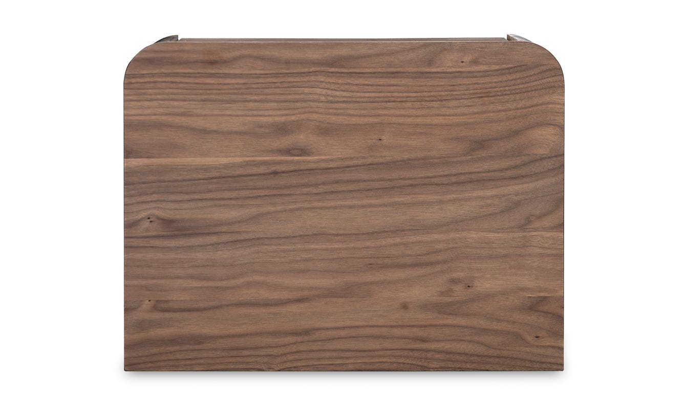 lifestyle view of Round Off Tall Nightstand Walnut luxury Nightstand