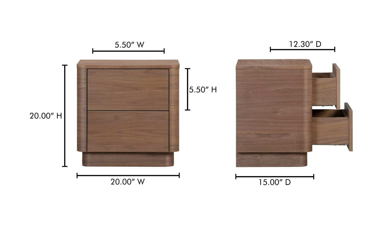 lifestyle view of Round Off Tall Nightstand Walnut luxury Nightstand