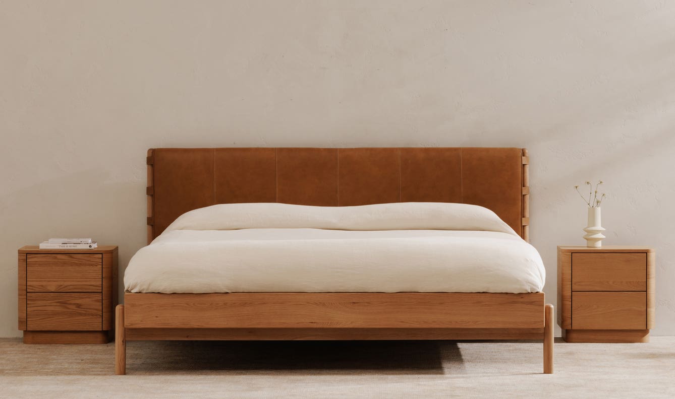 front view of Round Off Tall Nightstand Oak luxury Nightstand