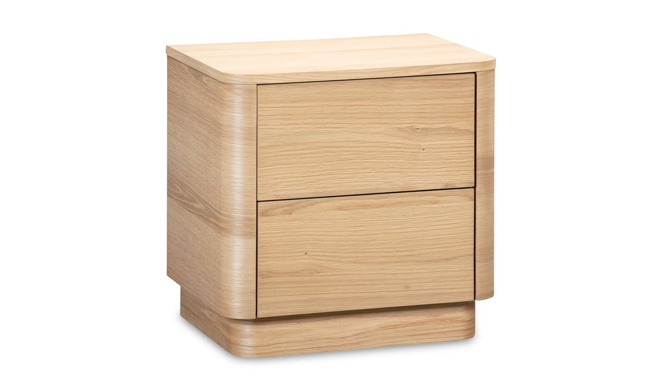 lifestyle view of Round Off Tall Nightstand Oak luxury Nightstand