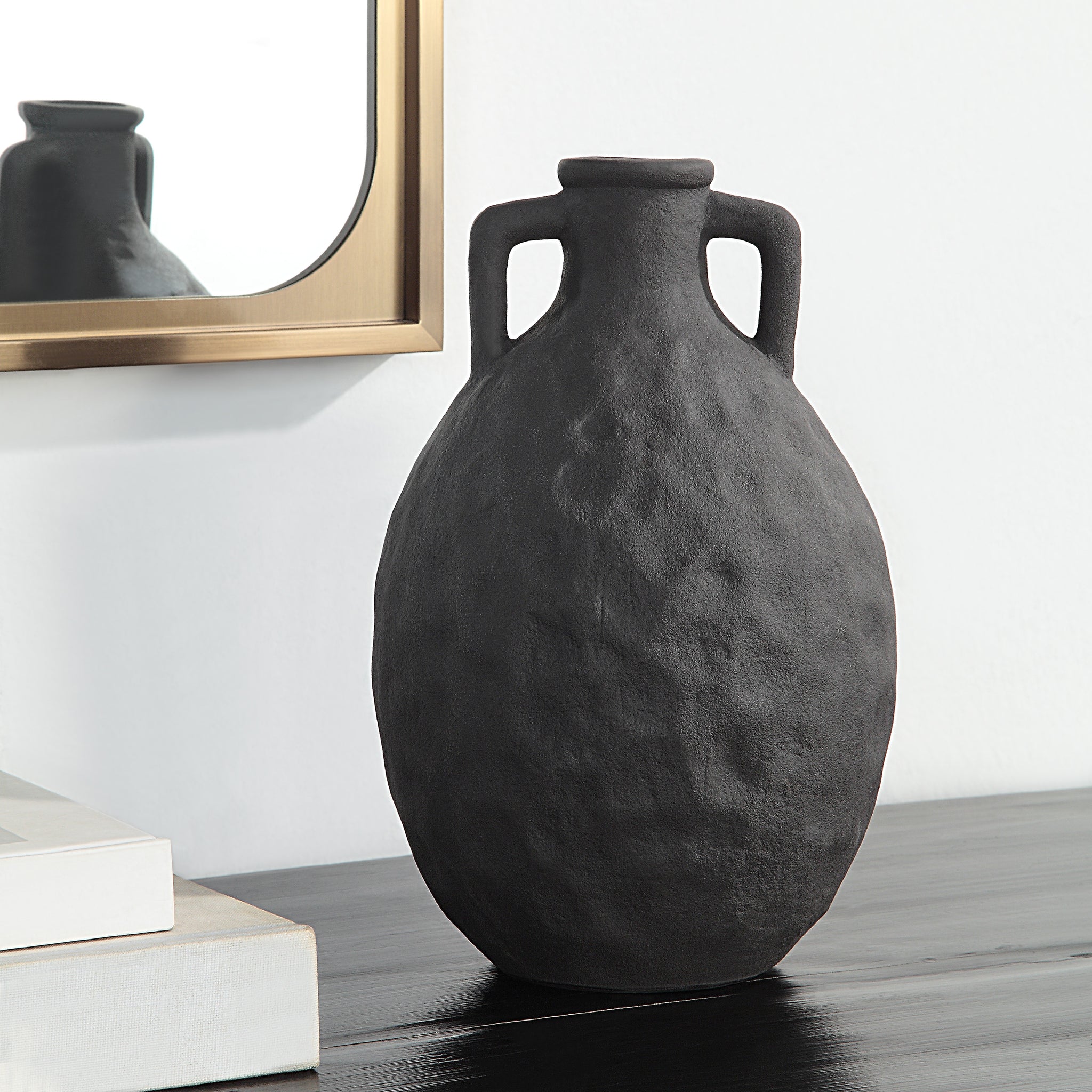 Fox Vase by Renwil displayed on a table, with a mirror in the background.