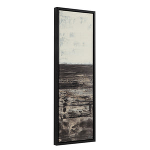 Spica canvas art with a vertical black and white abstract pattern, set in a black frame.