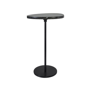 Adeline Side Table with a round black marble top and black metal base, modern design.