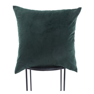 Bengal Indoor Pillow in dark green velvet, square shape, displayed on a black metal stand.
