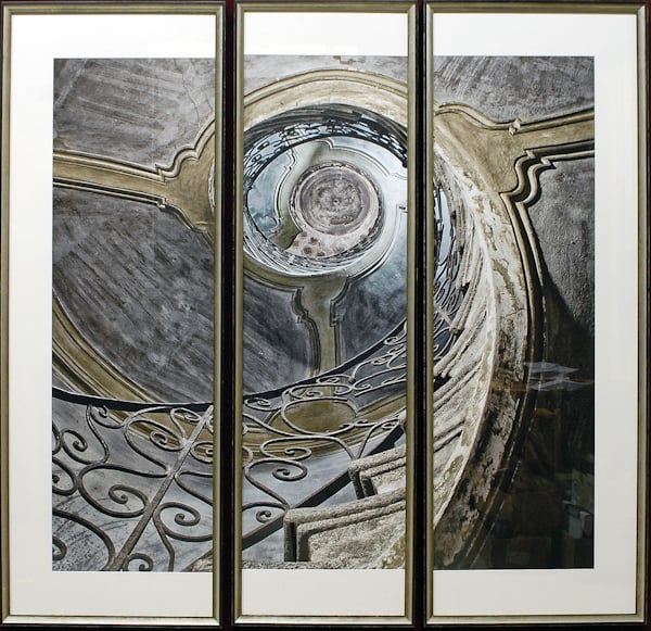 front view of Ancient Spiral Triptych luxury Artwork