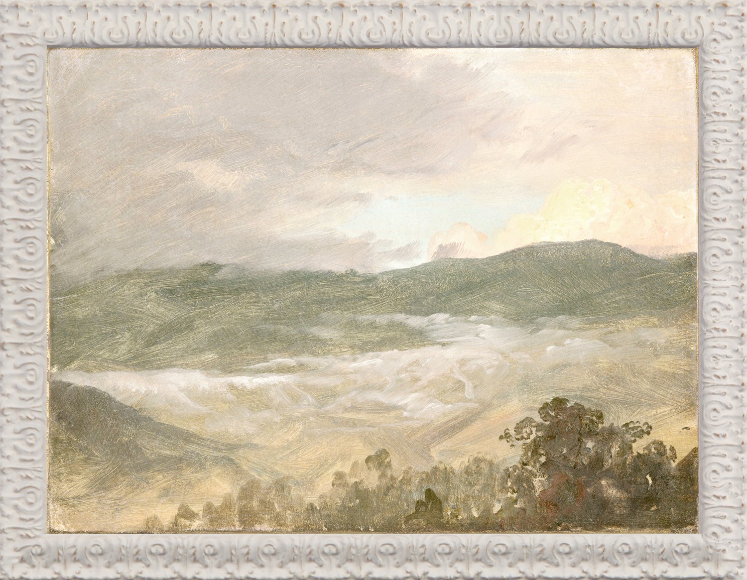 front view of Petite Scapes Church Landscape C. 1865 luxury Artwork